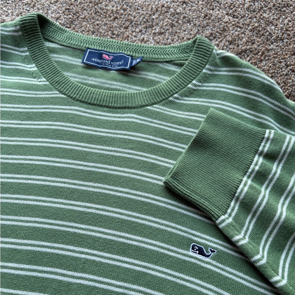Vineyard Vines Men's Green Striped Crewneck Sweater Pullover Long Sleeve Size XL